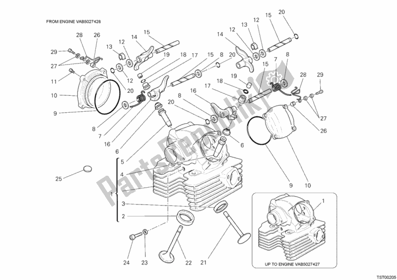 All parts for the Vertical Cylinder Head of the Ducati Multistrada 1000 USA 2006